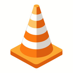 Orange and white 3d road cone warning sign