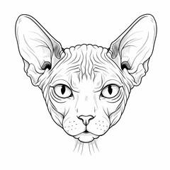 Detailed Line Drawing of a Sphynx Cat with Large Ears and Wrinkled Skin