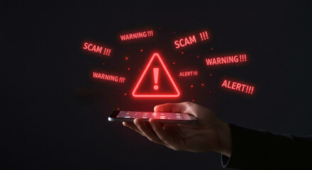 Online Scam Alert Glowing Exclamation on Phone Screen.