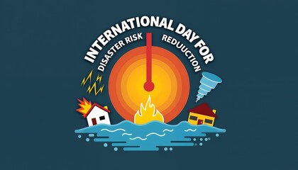 International Day Disaster Risk Reduction graphic with natural disasters flood fire