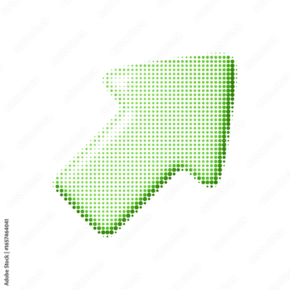 Poster vector illustration of a green upward diagonal arrow with halftone texture. abstract dotted design e