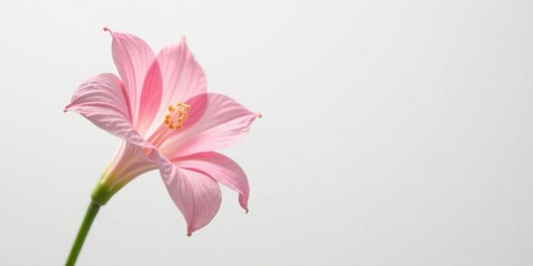 Fototapeta premium A Delicate Pink Flower with Graceful Petals Against a Soft White Background
