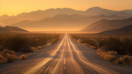 Desert highway with heat mirages
