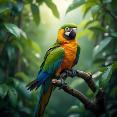 Obraz premium Tropical Storm Approaching Island and yellow macaw