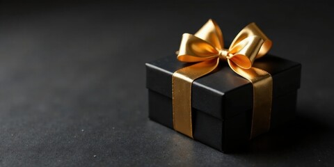 Elegant black gift box adorned with a luxurious golden ribbon, perfect for special occasions and celebrations
