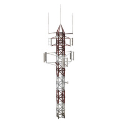 Tall communication tower against white background