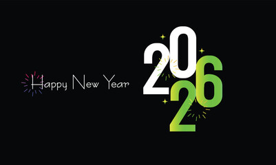 2026 Happy new year celebration greeting card, sparkler font and firework isolated background