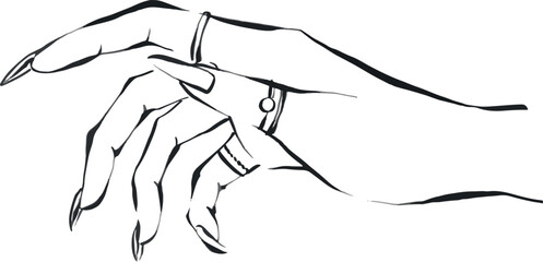 Witch Hands with Long Nails and Magical Rings Vector Illustration for Halloween and Occult Design