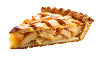 close up of delicious slice of apple pie isolated on transparent background as PNG