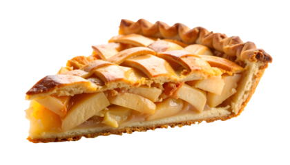 close up of delicious slice of apple pie isolated on transparent background as PNG