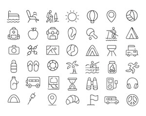 Outline set of war, military, army line icons. Editable Stroke. Military Equipment, tools, aids and appliances. collection and pack of linear icons