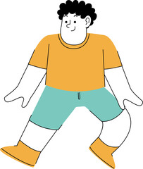 A joyful cartoon character with curly black hair and a friendly smile, dancing in a playful pose.