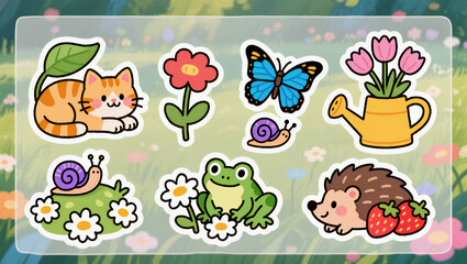 Obraz premium Cartoon Nature and Animals Sticker Set
