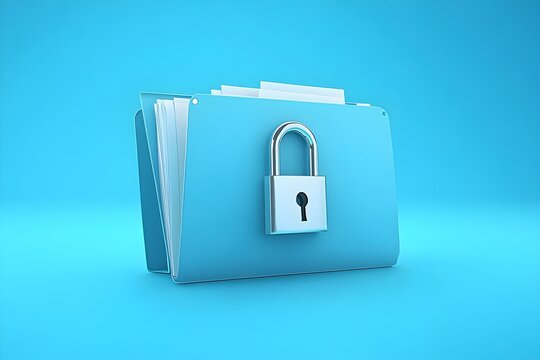 Gembok dengan latar belakang biru, Keep your secrets secure with this locked blue folder against a vibrant blue background for ultimate privacy