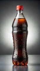 Chilled Cola Bottle with Condensation against a Dark Background for Refreshment