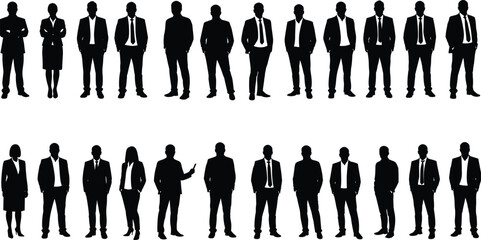 Business silhouettes, men and women, office staff, professional workers, teamwork, leadership, corporate executives, company employees, business people, success, management