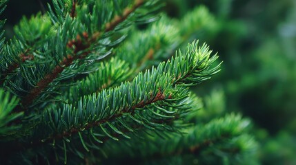 Obraz premium Christmas Background. Evergreen Pine Tree Branches in Natural Forest Setting