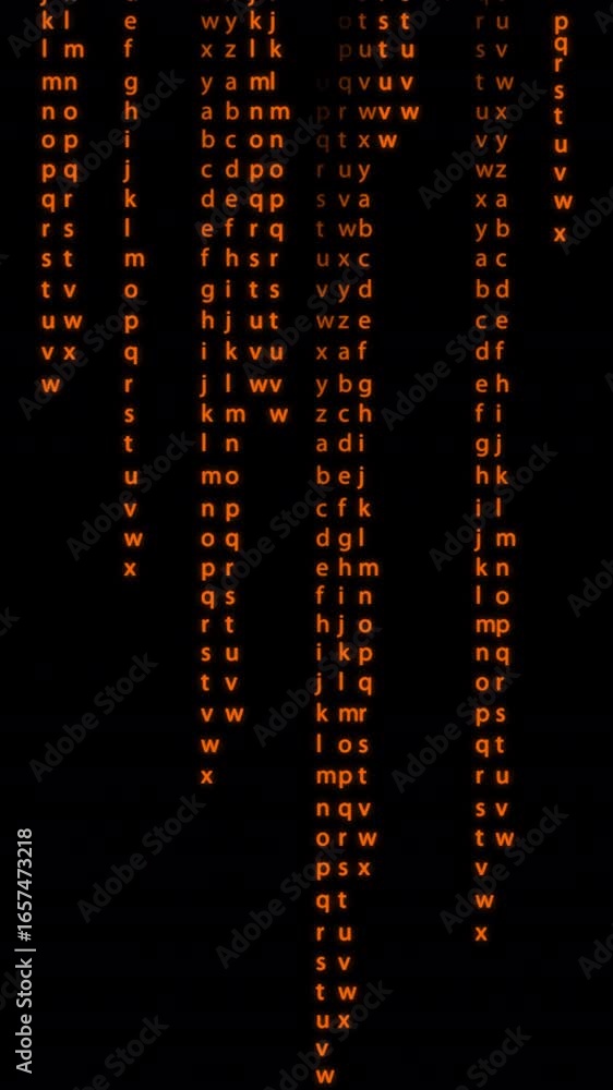 Poster decoding the alphabet: orange letters on black background, visual learning tool