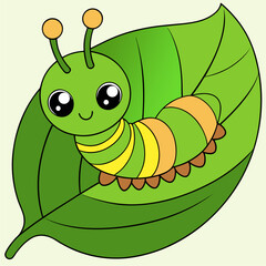 vector kawaii, caterpillar leaf, illustration