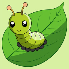 vector kawaii, caterpillar leaf, illustration