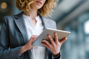 Close up of a young professional using a tablet in an office