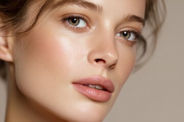 Obraz premium Close up portrait of a young attractive woman with flawless skin