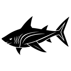 Stylized black silhouette of a fierce shark