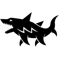 Aggressive black shark silhouette with jagged fins