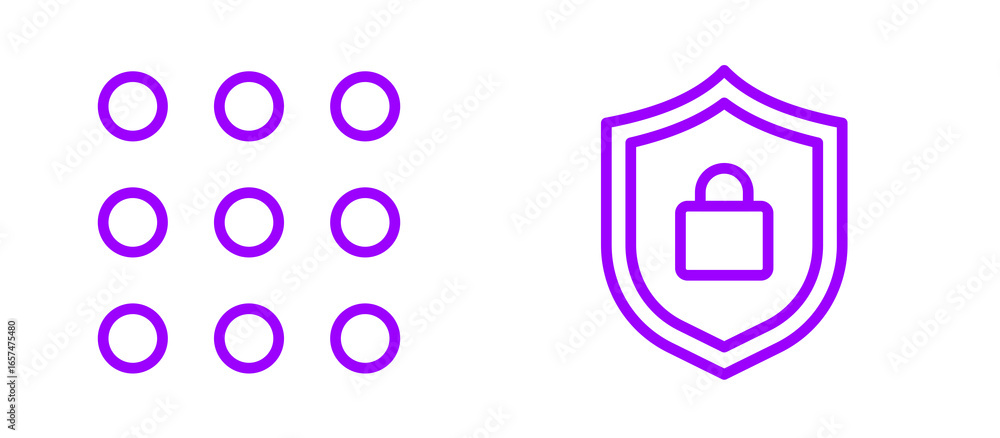 Aufkleber digital security concept with shield and lock icon alongside a grid of circles.