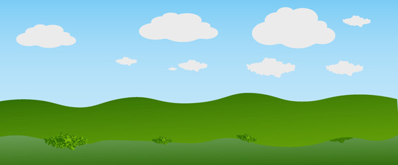 Obraz premium green field with white cloud in blue sky landscape background scene