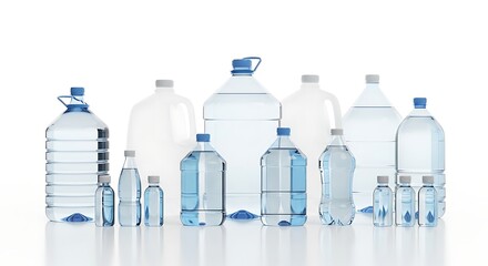 A Gleaming Collection of Assorted Plastic Water Bottles in a Bright, High-Key Studio Arrangement.