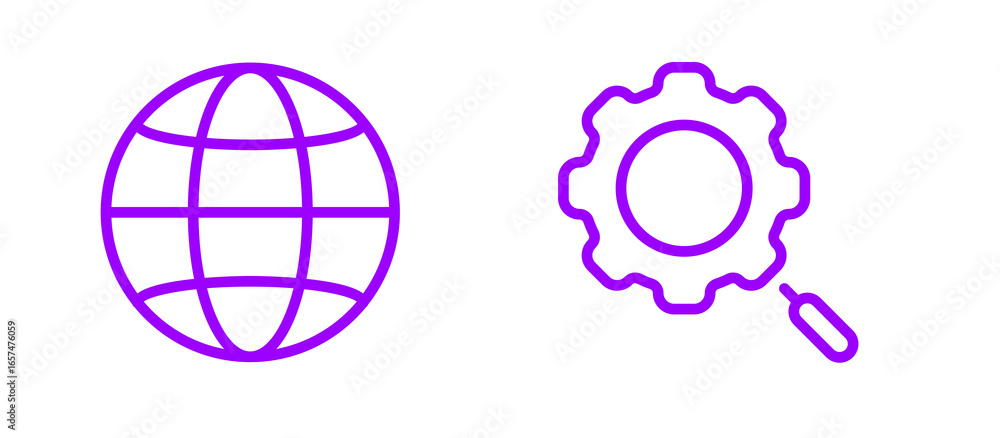 Poster global search and settings icons symbolizing digital exploration and configuration.