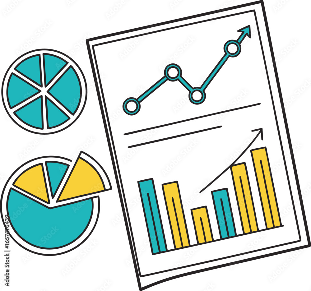 Poster Vector art of business report with charts and graphs isolated on white background