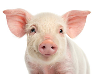 Close-up portrait of a pink piglet isolated on white background