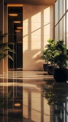 A luxurious elegant lift lobby in a highend energy and technology HQ Saudiinspired elegance with minimalist design polished marble floors with subtle reflections i
