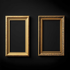 long rectangle photo frame golden vintage narrow edge black background minimalistic highres 4k