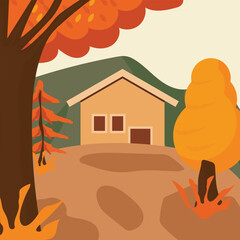 Autumn House on the Hill background icon illustration