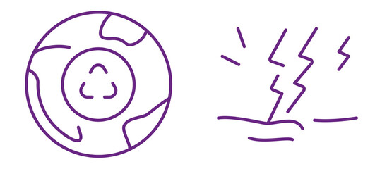 Stylized illustration of Earth with recycling symbol and lightning strikes representing climate change