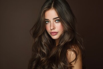 Fototapeta premium Brunette woman with lovely long hair and a stylish hairstyle