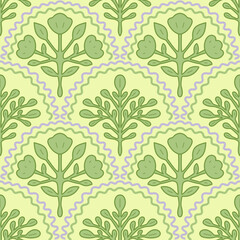 Green Botanical Seamless Pattern with Hand-Drawn Leaves and Abstract Nature Design