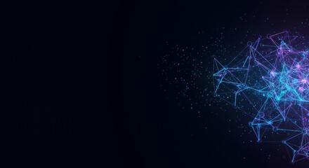 Futuristic AI Network Background with Glowing Blue and Purple Lines and Nodes, Representing Data, Technology, and Innovation Concepts