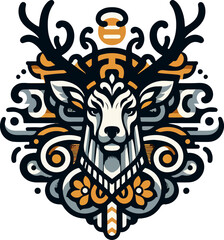 Vector illustration design image sketch icon logo symbol deer head with classic ethnic vintage traditional modern details