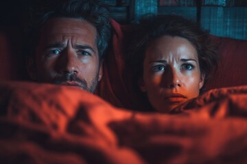 Family couple in bed woman struggles with insomnia amidst travel and relationship issues