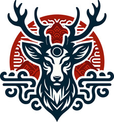 Vector illustration design image sketch icon logo symbol deer head with ethnic details classic vintage traditional abstract modern
