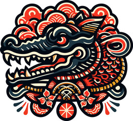 Vector sketch of a crocodile head logo icon symbol illustration design of a dragon with fangs in a classic ethnic style, vintage, traditional, abstract, modern