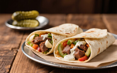 Arabic Shawarma Wraps on Table