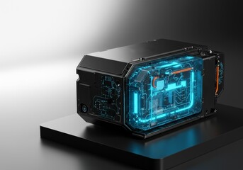 Fototapeta premium Sleek Electric Vehicle Battery Module with Glowing Core: Symbol of Future Energy and Sustainable Transport Technology