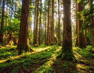 Obraz premium Sunlight filters through mossy forest