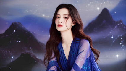 Noble Asian woman and Chinese style background　高貴なアジア人女性と中国風背景