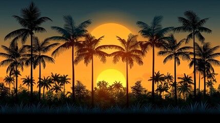 Obraz premium Silhouette of palms against setting sun
